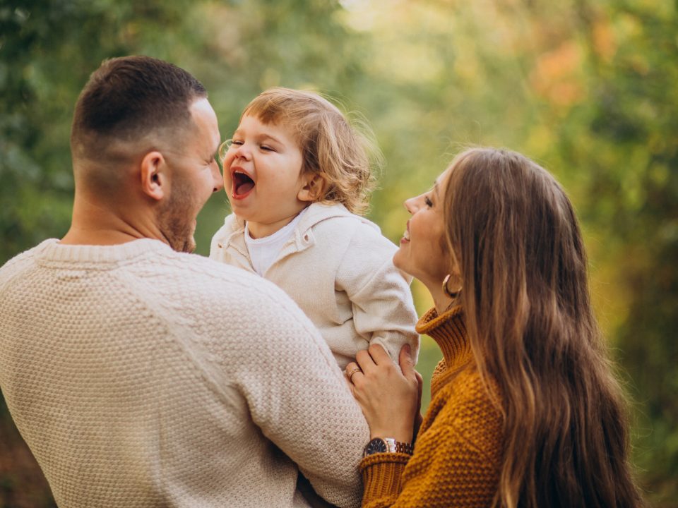 young family with children autumn park